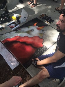 This artist used pastels to make his creation on the sidewalk